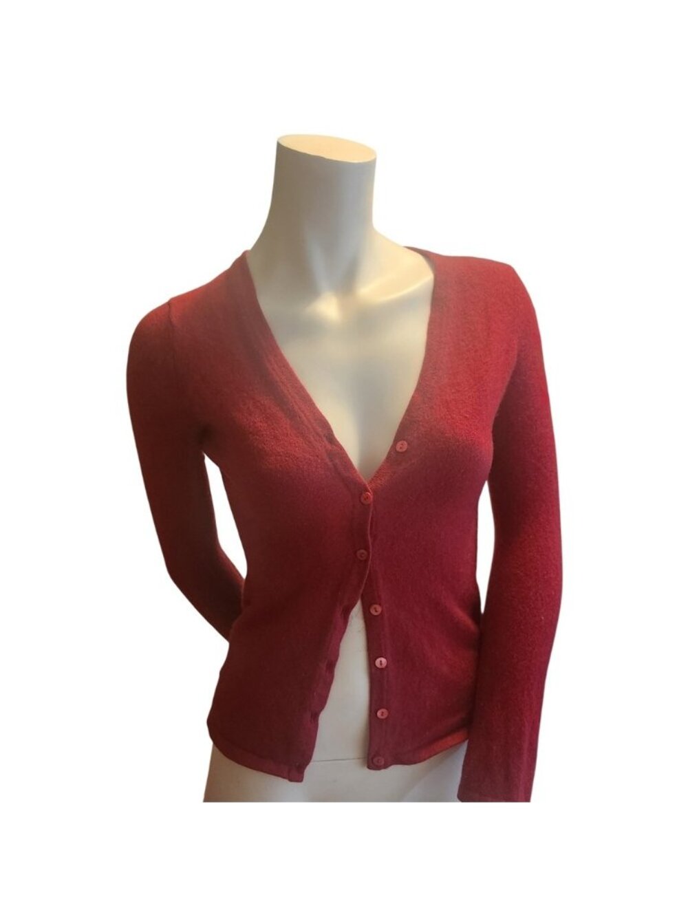 Saks Fifth Avenue Red 100% Cashmere V-Neck Button Front Cardigan Sweater XS